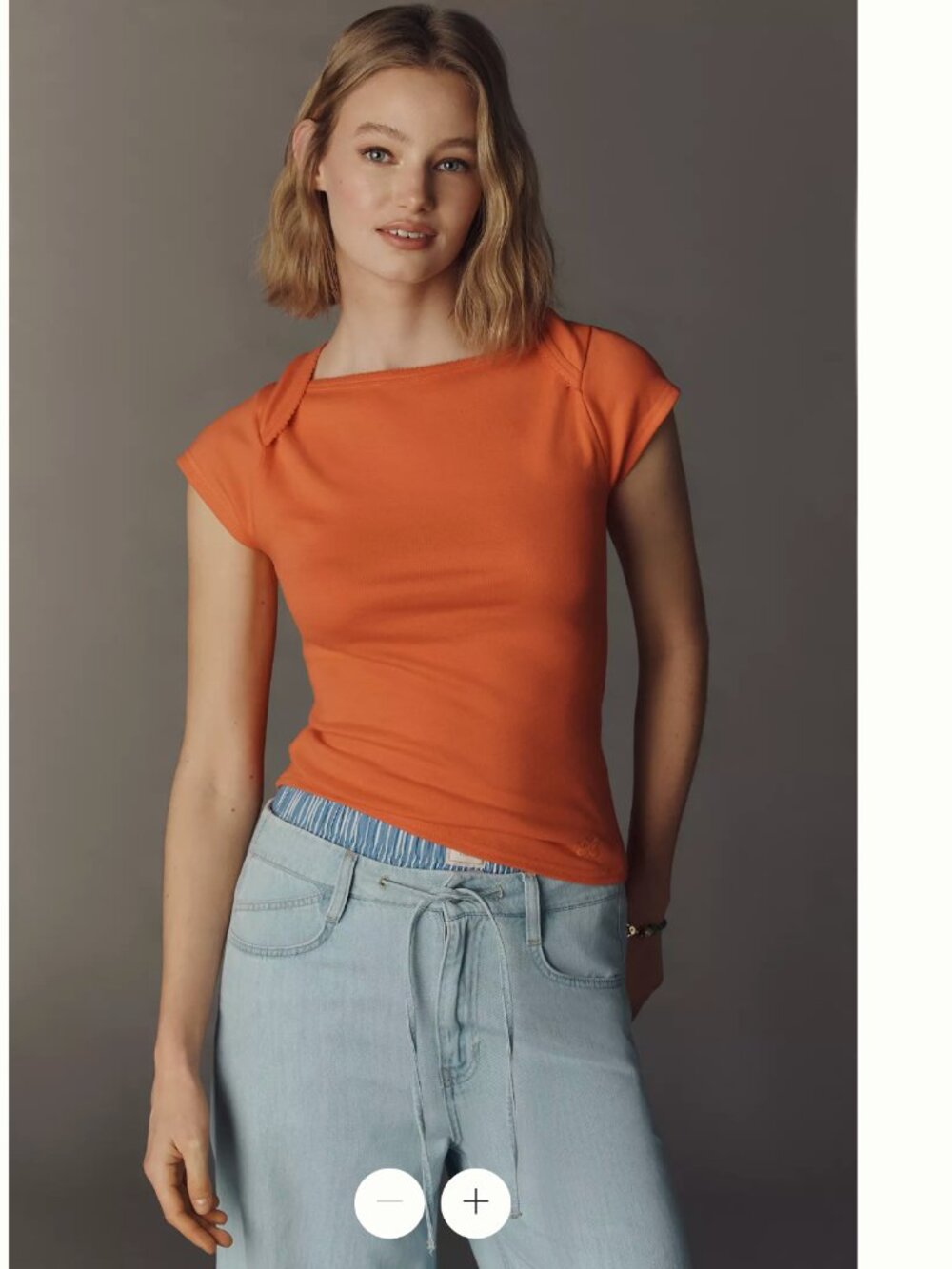Anhropologie NWT Maeve Cotton Blend Cap-Sleeve Tee Size M Orange Stretch Slim